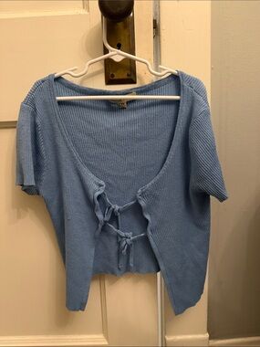 Sky Blue Tie-Front Ribbed Crop Top